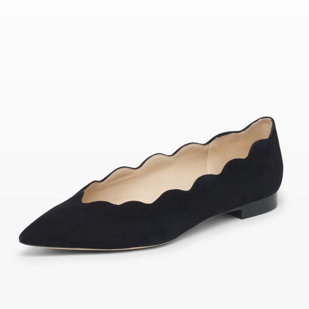 Club Monaco Edni Suede Scalloped Edge Pointed Toe Flat Shoes